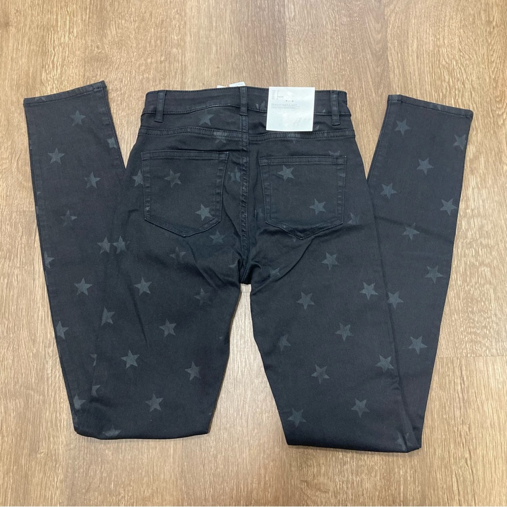 H&M Black Star Patterned Women’s Skinny Jeans Super Stretch NWT Size 2 - Picture 4 of 13